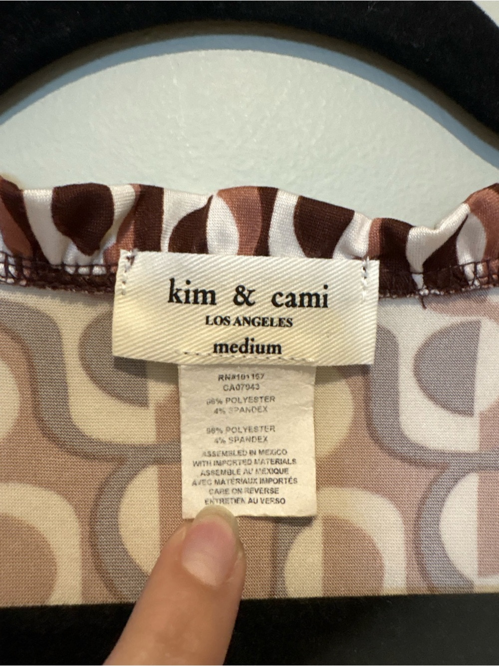 Kim & Cami Brown and Cream Geometric V-Neck Blouse - Picture 6 of 8